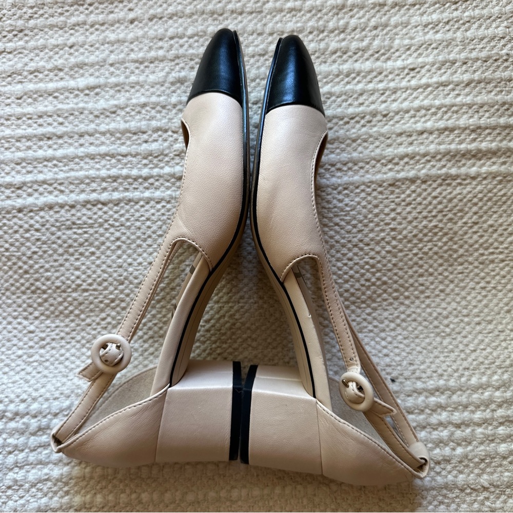SAM EDELMAN cream and black color block leather slingback Leah block heels 7 - Picture 6 of 9